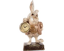 Clayre & Eef Decoratie Beeld Konijn 13x13x26 cm Beige Kunststof Klok