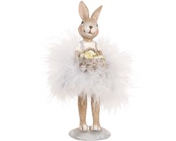 Clayre & Eef Decoratie Beeld Konijn 17 cm Beige Kunststof
