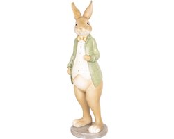 Clayre & Eef Decoratie Beeld Konijn 18*17*54 cm Bruin, Groen Kunststof Decoratief Figuur Paashaas Woonaccessoires