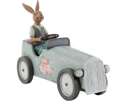 Clayre & Eef Decoratie Beeld Konijn 22*9*17 cm Grijs Polyresin Decoratief Figuur Paashaas Woonaccessoires