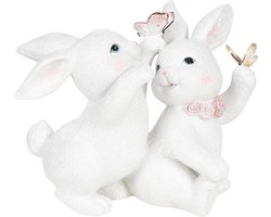 Clayre & Eef Decoratie Beeld Konijn 27*16*21 cm Wit Kunststof Decoratief Figuur Decoratieve Accessoires Woonaccessoires