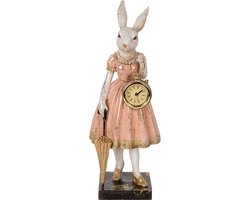 Clayre & Eef Decoratie Beeld Konijn 34 cm Wit Roze Kunststof