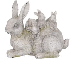 Clayre & Eef Decoratie Beeld Konijn 34*18*29 cm Grijs Kunststof Decoratief Figuur Decoratieve Accessoires Woonaccessoires