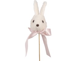 Clayre & Eef Decoratie Beeld Konijn 7x7x33 cm Wit Textiel