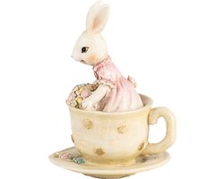 Clayre & Eef Decoratie Beeld Konijn 8x8x11 cm Beige Kunststof