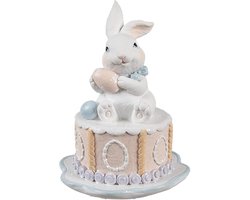 Clayre & Eef Decoratie Beeld Konijn Ø 12x17 cm Wit Roze Kunststof