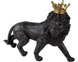 Clayre & Eef Decoratie Beeld Leeuw 25*9*17 cm Zwart Kunststof Decoratief Figuur Decoratieve Accessoires Woonaccessoires