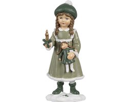 Clayre & Eef Decoratie Beeld Meisje 13 cm Groen Polyresin