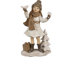 Clayre & Eef Decoratie Beeld Meisje 16 cm Beige Kunststof