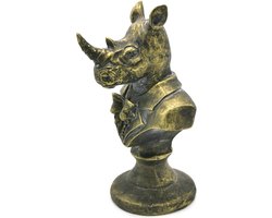Clayre & Eef Decoratie Beeld Neushoorn 11*11*20 cm Goudkleurig Polyresin Decoratief Figuur Decoratieve Accessoires