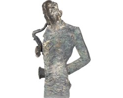 Clayre & Eef Decoratie Beeld Saxofonist 6PR2690 28*13*42 cm - Grijs Kunststof Decoratief Figuur Decoratieve Accessoires Woonaccessoires