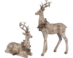 Clayre & Eef Decoratie Beeld Set van 2 Hert 20/12 cm Bruin Kunststof