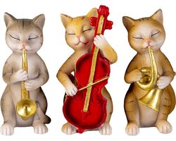 Clayre & Eef Decoratie Beeld Set van 3 Kat 14x6x10 cm Beige Bruin Polyresin