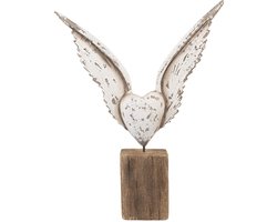 Clayre & Eef Decoratie Beeld Vleugels 26x5x33 cm Wit Bruin Hout