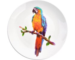 Clayre & Eef Decoratie Bord Ø 20*2 cm Meerkleurig Keramiek Rond Papegaai Decoratie Borden Muur Wanddecoratie Muurdecoratie