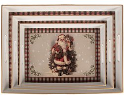 Clayre & Eef Decoratie Dienblad Set van 3 40x30 / 35x25 / 30x20 cm Beige Kunststof