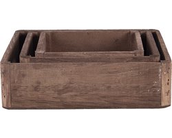 Clayre & Eef Decoratie Dienblad Set van 3 Bruin Hout Vierkant Serveerschaal