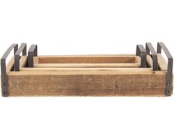 Clayre & Eef Decoratie Dienblad Set van 3 Bruin Hout Zink Rechthoek Serveerschaal