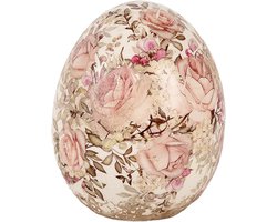 Clayre & Eef Decoratie Ei Ø 10x12 cm Beige Rood Keramiek