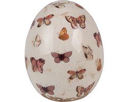 Clayre & Eef Decoratie Ei Ø 10x12 cm Beige Roze Keramiek Vlinders