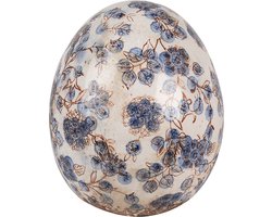 Clayre & Eef Decoratie Ei Ø 14x16 cm Beige Blauw Keramiek Bloemen