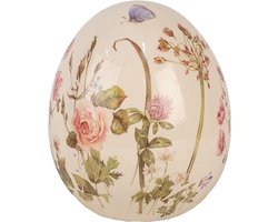 Clayre & Eef Decoratie Ei Ø 14x16 cm Beige Roze Keramiek Bloemen