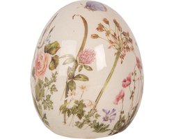 Clayre & Eef Decoratie Ei Ø 7x9 cm Beige Keramiek Bloemen