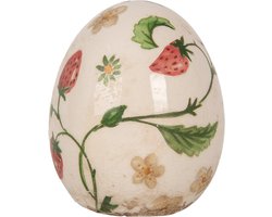 Clayre & Eef Decoratie Ei Ø 7x9 cm Beige Keramiek Bloemen
