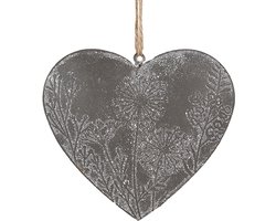 Clayre & Eef Decoratie Hanger Hart 10 cm Grijs Metaal