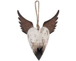 Clayre & Eef Decoratie Hanger Hart 17x3x20 cm Wit Bruin Hout