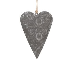 Clayre & Eef Decoratie Hanger Hart 8 cm Grijs Metaal