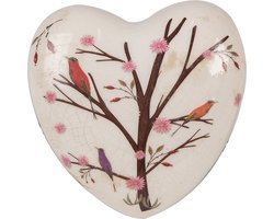 Clayre & Eef Decoratie Hart 12x12x4 cm Beige Bruin Keramiek Takken