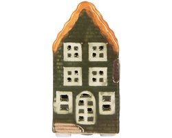 Clayre & Eef Decoratie Huis met LED 4x4x8 cm Groen Keramiek