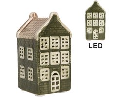Clayre & Eef Decoratie Huis met LED Huis 4x4x8 cm Groen Keramiek
