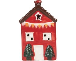Clayre & Eef Decoratie Huis met LED LED 6x6x11 cm Rood Keramiek