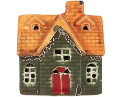 Clayre & Eef Decoratie Huis met LED LED 8x5x8 cm Groen Keramiek