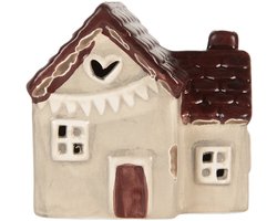 Clayre & Eef Decoratie Huis met LED LED 8x6x8 cm Beige Keramiek