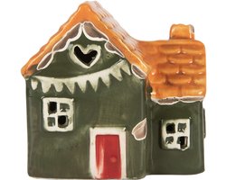 Clayre & Eef Decoratie Huis met LED LED 8x6x8 cm Groen Keramiek