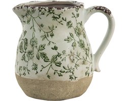 Clayre & Eef Decoratie Kan 1100 ml Groen Wit Keramiek Bladeren