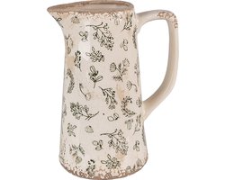 Clayre & Eef Decoratie Kan 15x10x19 cm Groen Beige Keramiek Bloemen