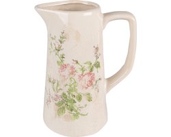 Clayre & Eef Decoratie Kan 15x10x19 cm Roze Beige Keramiek Bloemen