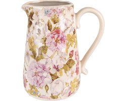 Clayre & Eef Decoratie Kan 16x11x18 cm Roze Beige Keramiek Bloemen