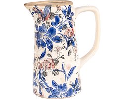 Clayre & Eef Decoratie Kan 16x11x20 cm Beige Blauw Keramiek Bloemen