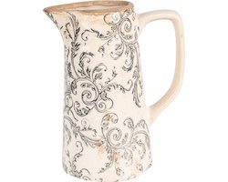 Clayre & Eef Decoratie Kan 16x11x20 cm Beige Grijs Keramiek Bloemen