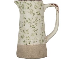 Clayre & Eef Decoratie Kan 16x11x20 cm Groen Beige Keramiek Bloemen