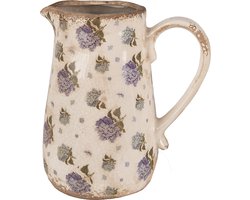 Clayre & Eef Decoratie Kan 16x12x18 cm Beige Blauw Keramiek Bloemen