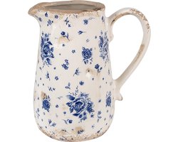 Clayre & Eef Decoratie Kan 16x12x18 cm Beige Blauw Keramiek Roosjes