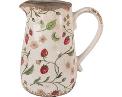 Clayre & Eef Decoratie Kan 16x12x18 cm Beige Rood Keramiek Aardbeien