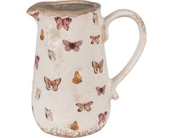 Clayre & Eef Decoratie Kan 16x12x18 cm Beige Roze Keramiek Vlinders