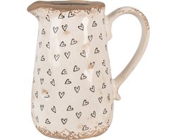 Clayre & Eef Decoratie Kan 16x12x18 cm Beige Zwart Keramiek Hartjes